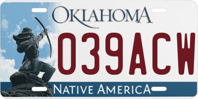 OK license plate 039ACW