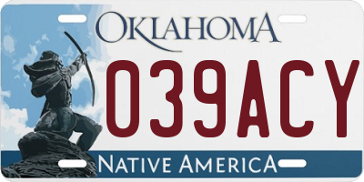 OK license plate 039ACY