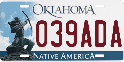 OK license plate 039ADA