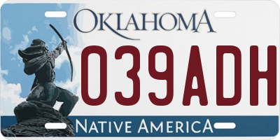 OK license plate 039ADH