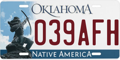 OK license plate 039AFH