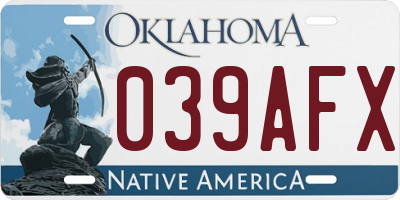 OK license plate 039AFX