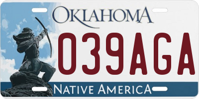 OK license plate 039AGA