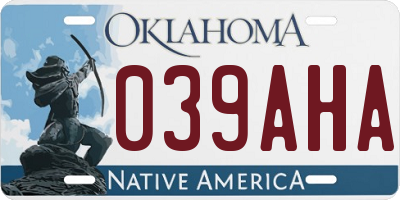 OK license plate 039AHA