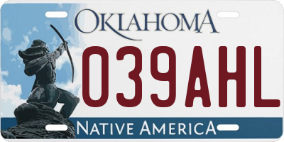 OK license plate 039AHL