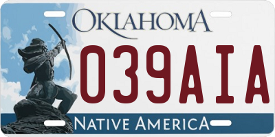 OK license plate 039AIA