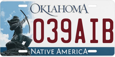 OK license plate 039AIB