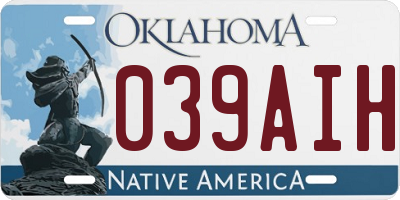 OK license plate 039AIH