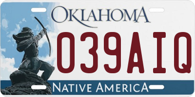 OK license plate 039AIQ