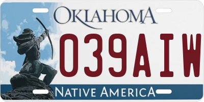 OK license plate 039AIW