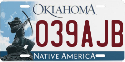 OK license plate 039AJB