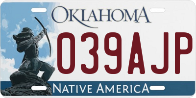 OK license plate 039AJP