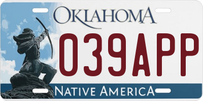 OK license plate 039APP