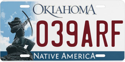 OK license plate 039ARF