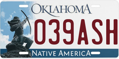 OK license plate 039ASH