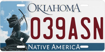 OK license plate 039ASN