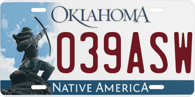 OK license plate 039ASW