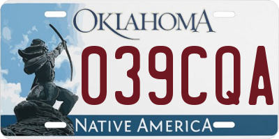 OK license plate 039CQA
