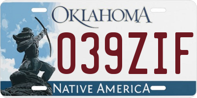 OK license plate 039ZIF