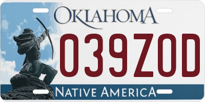 OK license plate 039ZOD