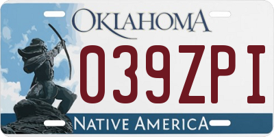 OK license plate 039ZPI