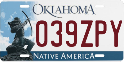 OK license plate 039ZPY