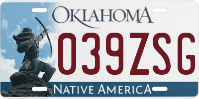 OK license plate 039ZSG