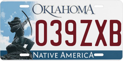 OK license plate 039ZXB