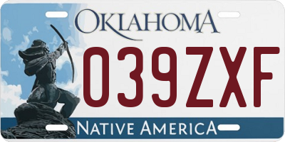 OK license plate 039ZXF