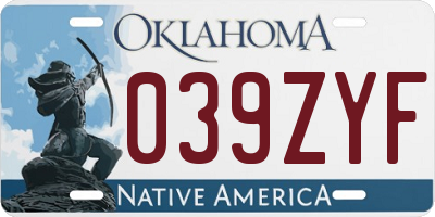OK license plate 039ZYF