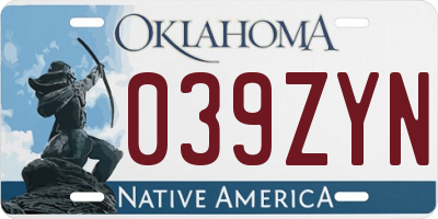 OK license plate 039ZYN