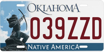 OK license plate 039ZZD