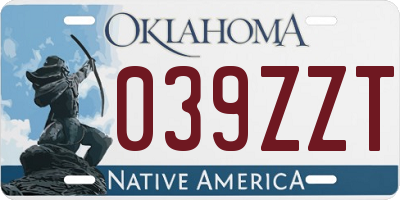 OK license plate 039ZZT