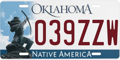 OK license plate 039ZZW