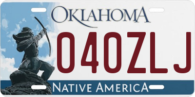 OK license plate 040ZLJ