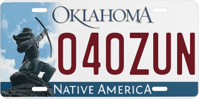 OK license plate 040ZUN