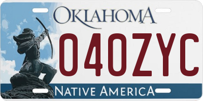 OK license plate 040ZYC