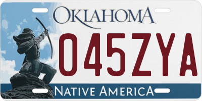 OK license plate 045ZYA