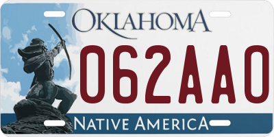 OK license plate 062AAO