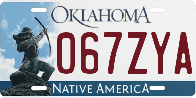 OK license plate 067ZYA