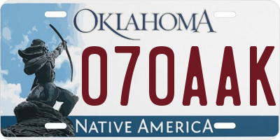 OK license plate 070AAK