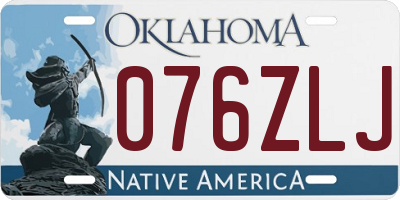 OK license plate 076ZLJ