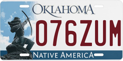 OK license plate 076ZUM