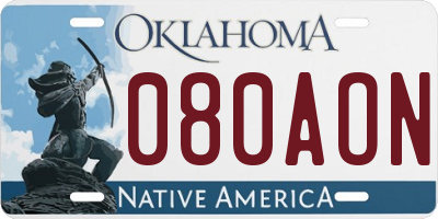 OK license plate 080AON