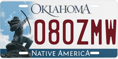 OK license plate 080ZMW