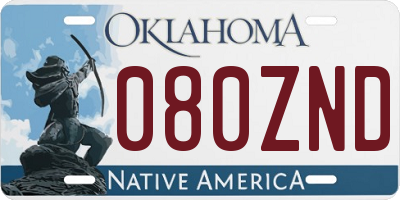 OK license plate 080ZND