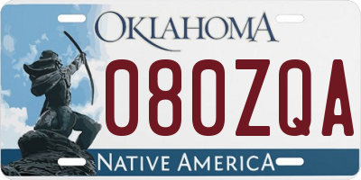 OK license plate 080ZQA