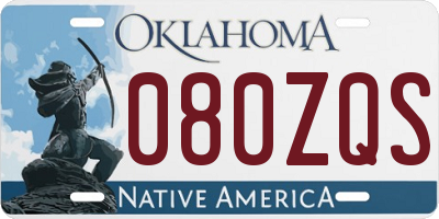 OK license plate 080ZQS