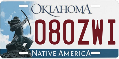 OK license plate 080ZWI