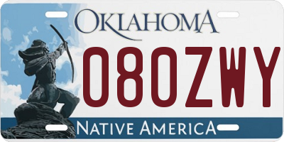 OK license plate 080ZWY